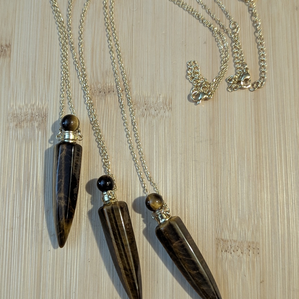 Gold-Tone Tiger Eye Point Pendant Necklace - Polished Brown